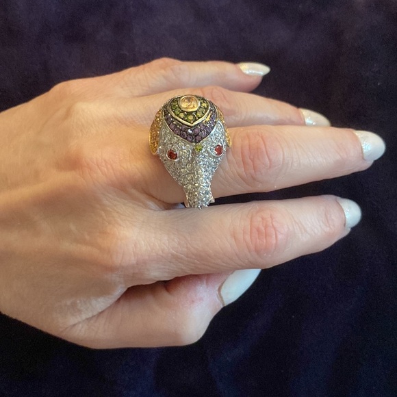 nOir Collection unique elephant ring w/multi color cubic zirconia stones. Size 8 - Picture 6 of 6